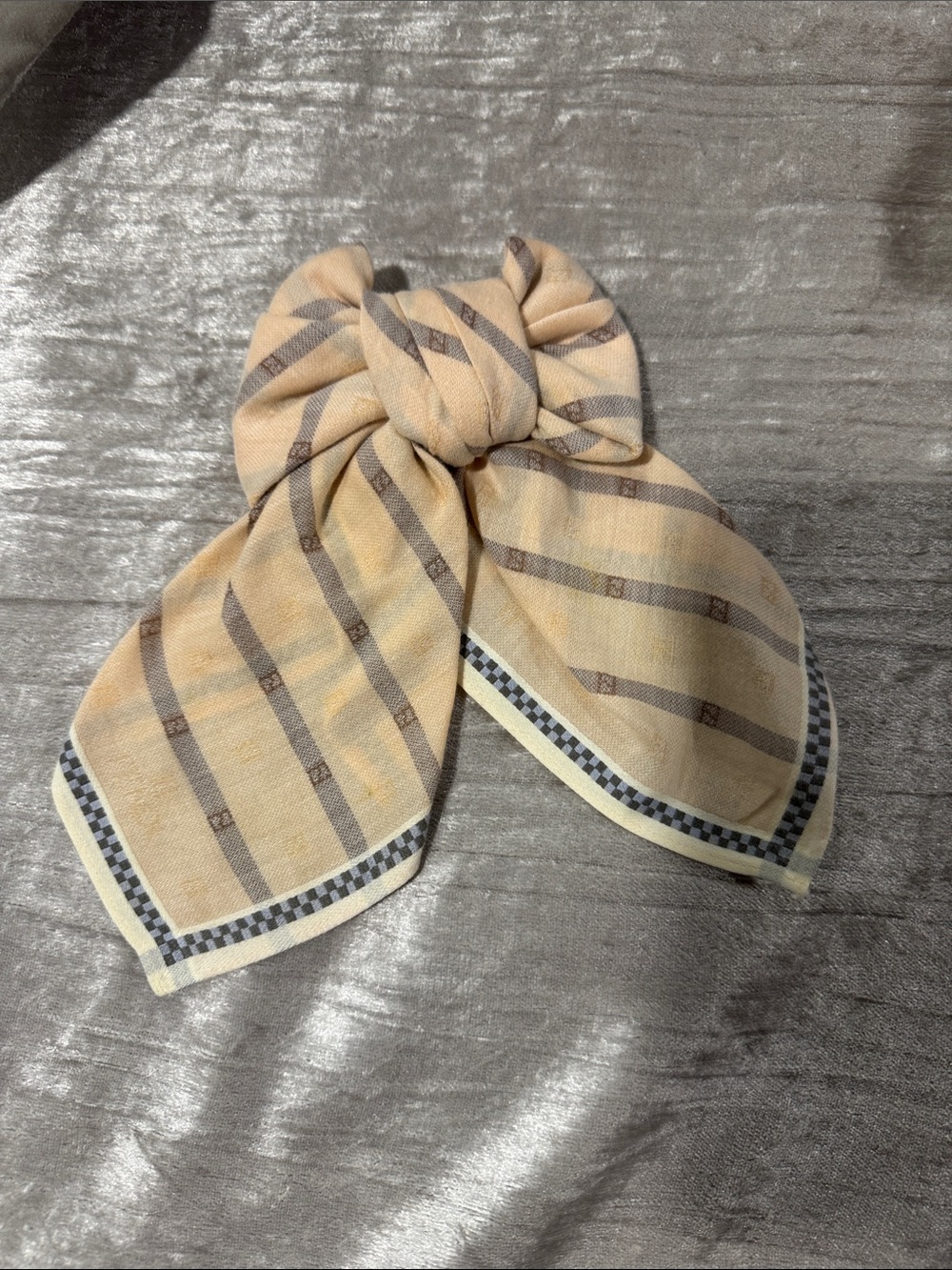 Fendi Beige and Brown Striped Bow Scarf